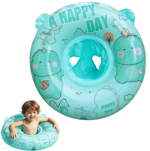 NIFTYY 1 Pack Kids Inflatable Pool Floats, Green Little Dino & Rainbow Horse Swim Rings with Crotch Pants, Baby Toddler Swim Tubes for Beach Pool Party, Swimming Floaties Toys for Boys Girls (green)