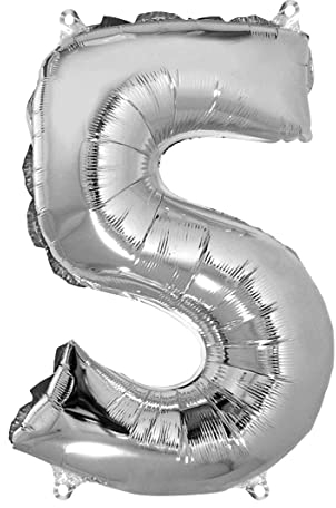 Rayher Ballon gonflable chiffre 5 anniversaire, jubilé 1pc 40cm argent, 87037606