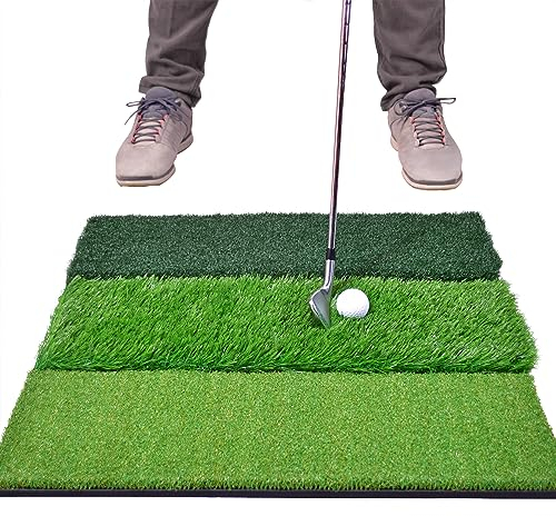 GoSports Tri-Turf XL Golf Practice Hitting Mat, Huge 24 Inch x 24 Inch for Optimal Practice