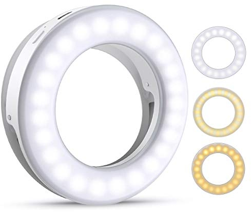 Criacr Selfie Licht, Ringlicht Handy, 40 LED Ringleuchte mit 3 Stuff Helligkeit, USB Wiederaufladbar Selfie Ring Licht, für Alle Handy/Tablet/Laptop und Fotos