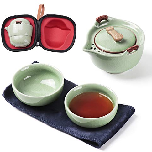 Dltsli - Juego de tetera china de cerámica de viaje, tetera de Kung Fu, mini tazas de porcelana con infusor de té, bolsa portátil para picnic al aire libre