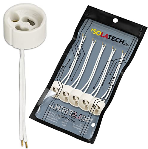 ISOLATECH 5pcs GU10 ceramica presa con ghiere LED lampadine a risparmio energetico (max.250V/2A) lampadine casa incasso soffitto cucina bagno presa resistente al calore