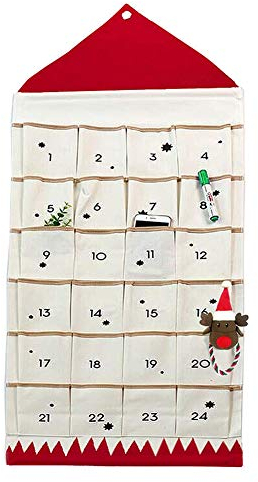 AXspeed Adventskalender mit 24 Tagen Taschen, zum Aufhängen an der Wand, Weihnachts-Countdown Weihnachtsdekorationen, rot