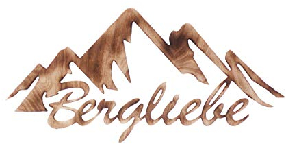 Bergliebe Schriftzug Holz geflammt | Wandbild | Berge | Wanddekoration | Bergdeko | 56 x 27 cm Pohmer Design