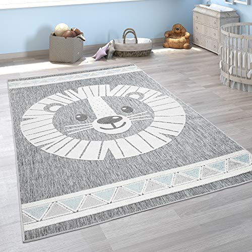 Paco Home Kinderteppich Kinderzimmer Outdoorteppich Spielteppich Tiermotive Modern 3D, Grösse:80x150 cm, Farbe:Grau