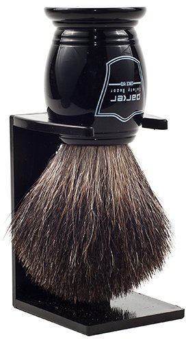 Parker Safety Razor 100% nero setole di tasso pennello da barba con manico in ebano – Supporto per spazzola incluso