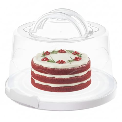 EXTRA LARGE & EXTRA STURDY Cake Carrier, Cake Stand with Lid and Foldable Handles - Multifunctional Serving Platter and Cake Plate - Cake Container with Dome and Strong Snaps 13 x 13 x 7 inch (White)