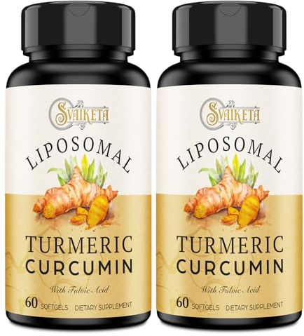 Svaiketa Liposomal Turmeric Curcumin Supplement - 2000mg, 95% Curcuminoid Extract with Piperine - 60 Softgels (2 Bottle)
