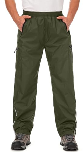 Mens Rain Pants Waterproof Windproof Hiking Outdoor Fishing Golf Cycling Rain Pants Men (1089 Army Green S)
