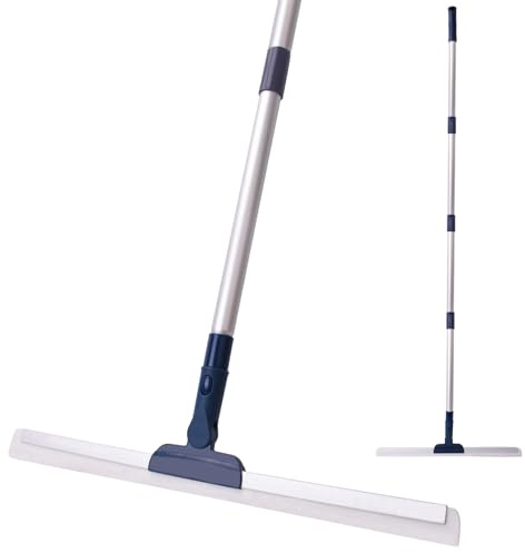 Golvskrapa med 4-delat hopfällbart handtag, 45 cm gummiskrapa kvast, 180° roterande slitstark skrapa för badrum, dusch, garage, fönster, kakelrengöring