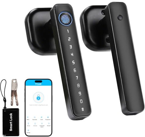 Smart Fingerprint Door Lock, 5-in-1 Smart Door Knob, Bluetooth Smart Lock, Biometric Identification Door Handle with Fingerprint/App/Password/Card/Key, Black
