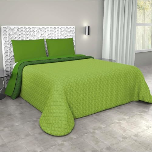 Corredocasa - Trapuntino Primaverile/Estivo Copriletto Trapuntato Made in Italy Quilt Double Face in Morbida Microfibra Singolo 1 Piazza (Verde Scuro/Verde Chiaro)