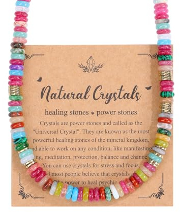 JSDDE Collier de Perle Couleur en Pierres et Cristaux Précieuses pour Femme Fille Collier Perles Colorée de Boulier Heishi de Pierres Naturelles 6mm Bijoux Bohèmes Plage Été Chakra Reiki Guérison