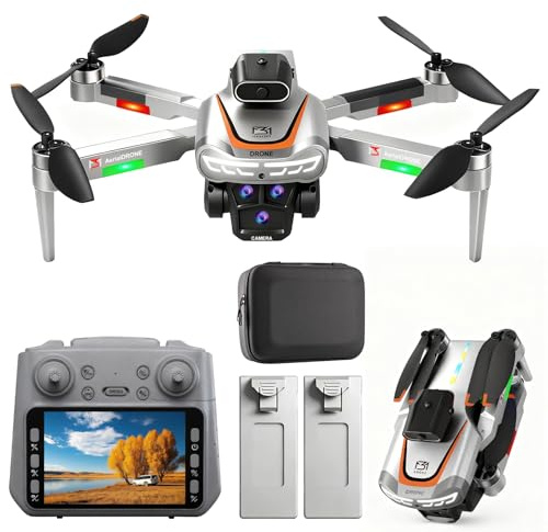 OBEST Drone con Fotocamera,Telecomando con 4,3 LCD Scherm, WIFI 5G Drone Pieghevole Resistente al Vento, Motore Brushless, Doppia Fotocamera per Adulti Principianti, 2 Batterie