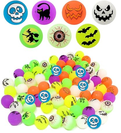 HFMYGS 24 pezzi di Halloween Flummi, Flummi al buio, palline di gomma luminose, per bambini, sacchetti regalo