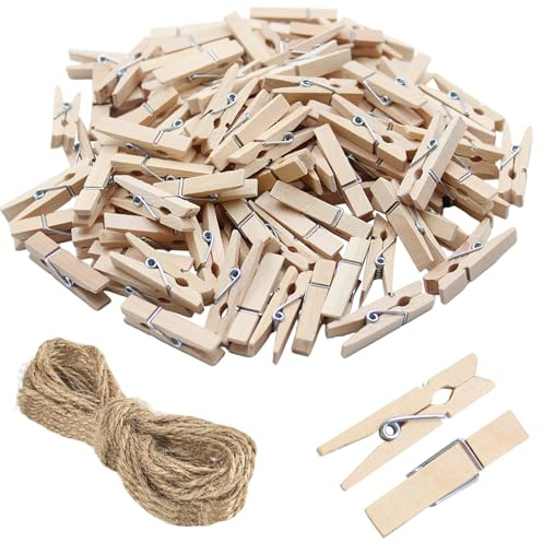 Tbintul Naturali Mollettine Legno Piccole, 100 pezzi Mini Mollette Decorative in Legno Piccole, per Decorazione Domestica e Artigianale, Visualizzazione di Foto