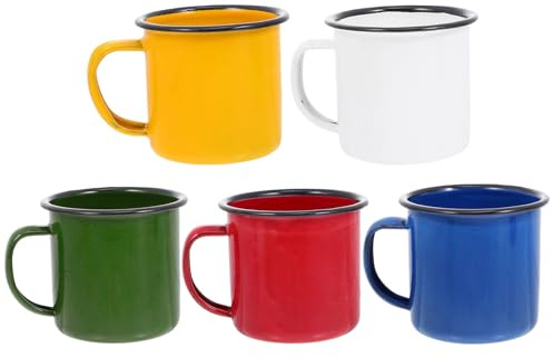 BESPORTBLE 5 Stück Teiliges Vintage Emaille Espressotassen Kleine Bunte Trinkbecher mit Hitzebeständigem Griff für Kaffee Tee Wein und Saft Langlebige Retro Emaille Tassen für Zuhause und