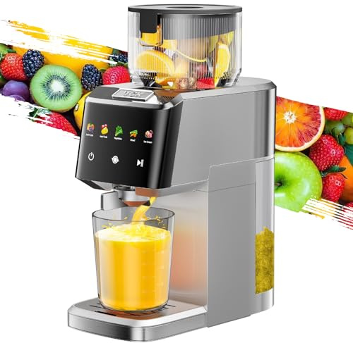 Cold Press Juicer - Large 5.12 Feed Chute,Easy to Clean,Slow Masticating Juicer for Nutrient Retention,Quiet Motor,High Juice Yield,Leakproof - Fruits,Vegetables & Leafy Greens-Silver