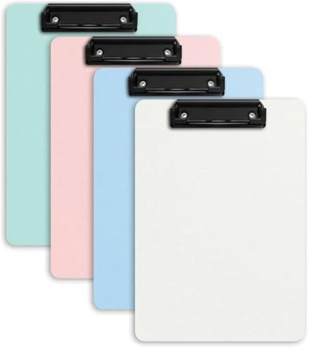 A4-blockhållare set med 4 urklipp, metallklämma, A4-bokstav, standard, 8,5 x 11 tum (ljusfärger 4 set)