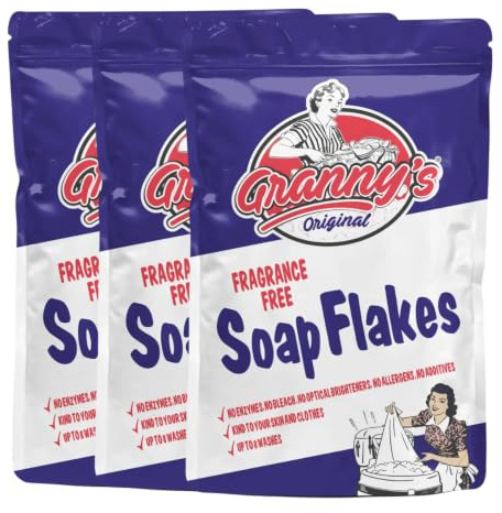 Granny's Original Soap Flakes 425g, 12, Frangance Free | Fragrance Free Natural Vegan Laundry Detergent for Wool Silk & Delicate Fabrics