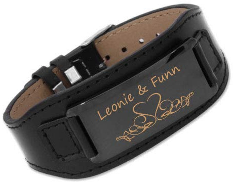 aplusashop ID Leder Armband mit Edelstahlplatte inkl. Gravur nach Wunsch in 3 Varianten Schwarz/braun Neu (Schwarz+ Schwarze Platte)