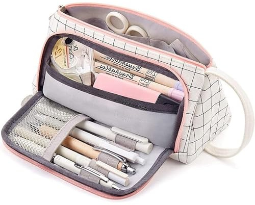 flintronic Federmäppchen mit 4 Fächer, Pencil Case, Große Kapazität Mäppchen, Tragbare Stifttasche für Schule Büro Jugendliche, Mädchen-Kariert