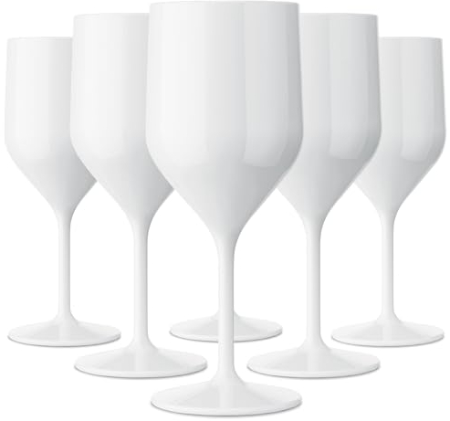 TUNDRA - Lot de 6 Verres a Pied CROISIERE 25 cl en PLASTIQUE RIGIDE SAN, Réutilisables, Verres à Vin Incassables, BPA-Free et Lavables au Lave Vaisselle, Verre à Champagne, à Vin, à Cocktail (Blanc)