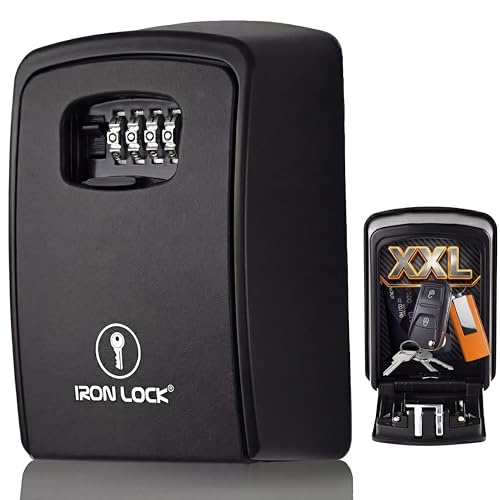 Iron Lock® Key Lock Box XXL Wall Mount – Waterproof Outdoor Key Safe with Heavy-Duty Metal Body & 4-Digit Combination – Lock Box for Keys Outside for Home, Rentals & Realtors Extra Large (Black, XXL)