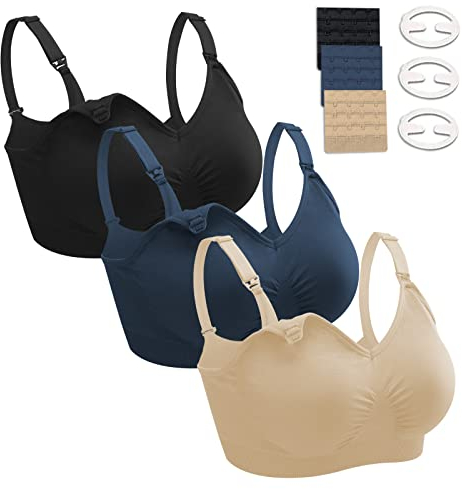 Dresime Still BH, 3 Stück Nahtloser Schwangerschaft BH Ohne Bügel Mit Zusätzlichen Verlängerungen und Clips für Stillen und Schlaf