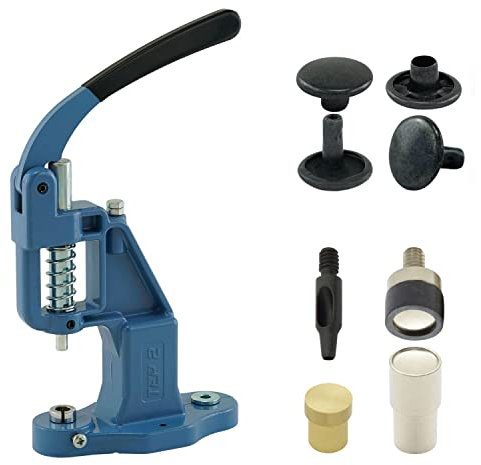 Nietpresse Set mit Hebelpresse, Nietwerkzeug und 50 Stück DoppelKopf Nieten 9 mm, Schwarz, Messing | rostfrei | Handpresse | DIY | Für Leder, Kleidung, Jeans, Gürtel, Schuhe..