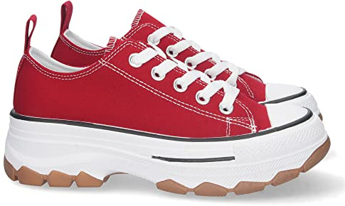 Zapatilla de Plataforma para Mujer, Comoda, Estilo Bamba, Material de Lona, y Cierre de Cordones