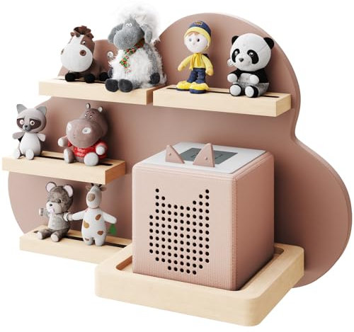 KD Essentials – Tonie-Regal, Display für Lautsprecher und Figuren (Kinderzimmer-Wandregal aus FSC-Holz, hält eine Toniebox und viele Tonies mit Magnethalterungen, schönes Wolkendesign, rosa)