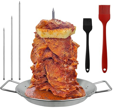 Al Pastor - Brocheta vertical de acero inoxidable con 3 picos extraíbles (20.3 cm/25.4 cm/30.5 cm), sartén giroscópica extragrande para tacos Al Pastor, horno ahumador Shawarma Gyro platos de barbacoa