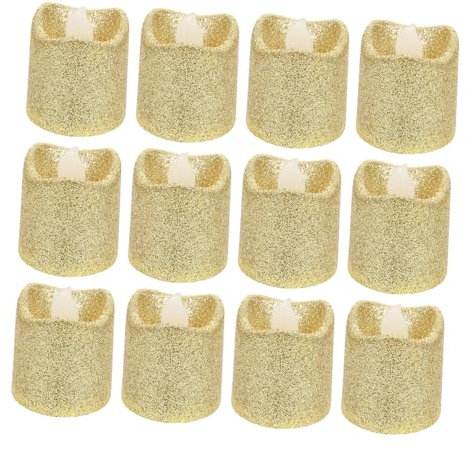Housoutil Gold Glitter LED Tealights, 24PCS Flameless Candle Light, Flameless LED Tea Light for Wedding Easter Christmas Halloween, Golden Wedding Decorations