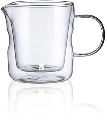MasterPRO Foodies Mixology - Tarro De Leche de 440ml - Fabricado en Resistente Vidrio Borosilicato Alto de Doble Pared - útil Para Uso Diario - Apto Microondas