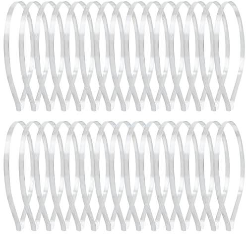 Dizila 30 Pack 0.7cm/0.28 Smooth Plain Blank DIY Craft Silver Thin Metal Headbands Frame Base Wire Hair Bands Accessories for Women Men Girls Teens Kids