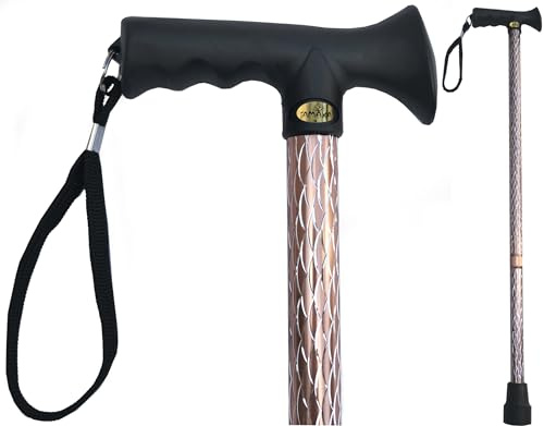 TAMAKA® Gehstock für Senioren, Gehhilfe für Damen, mit Gravur, verstellbar, mit weichem Griff, ergonomischer Griff, glitzerndes Glitzer-Design, 64,8 cm – 90,2 cm, Rotgold