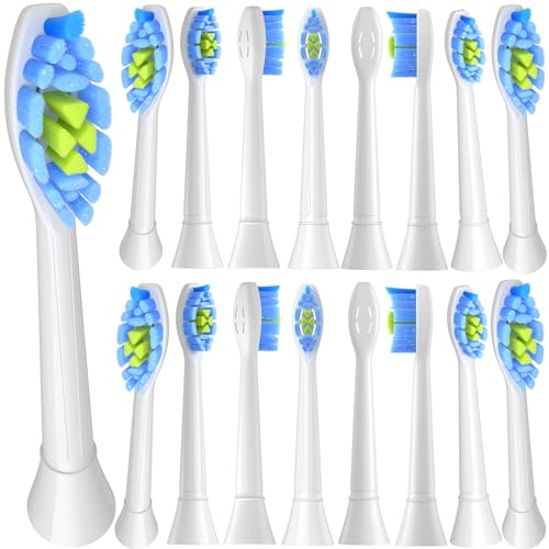 ITECHNIK Ersatzbürsten Kompatibel mit Philips Sonicare Elektrische Zahnbürste, 16er Weiß Diamond Schallzahnbürstenköpfe, Modell-HX6016 Medium Aufsteckbürsten
