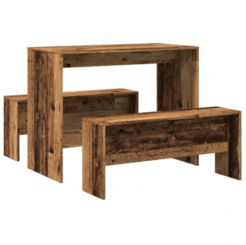 vidaXL Dining Table and Bench Set 3 Piece, Dinner Table for Kitchen Dining Room, Side Table for Decorative, Modern Style, Old Wood Engineered Wood