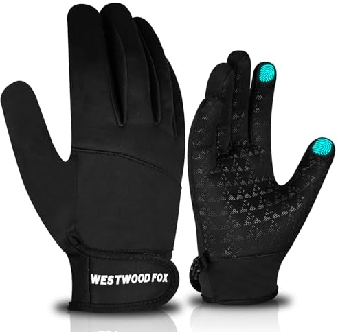 WESTWOOD FOX Warm Winter Gloves,Windproof Waterproof Cycling Gloves for men women, Anti Slip Touchscreen Running Gloves,Elastic Cuff Thermal Gloves for Running Driving Climbing Hiking (Black, S)