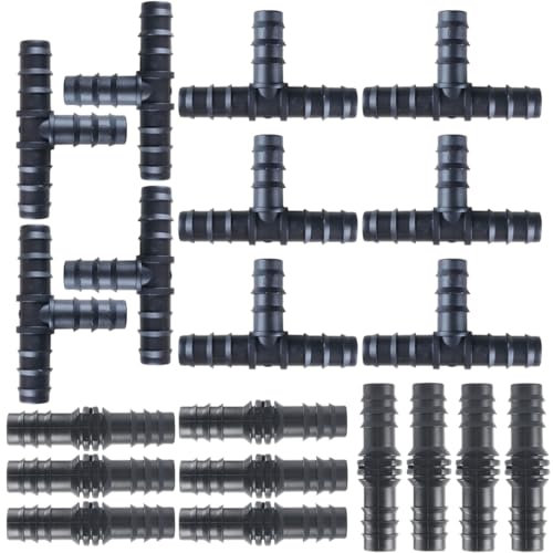 SGERUFZ 20 pièces Connecteurs d’Extension Enfichables en T, Extension pour Tuyaux Droit de 16mm, raccord tuyau d'arrosage, raccord tuyau arrosage (16mm)