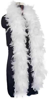 YREYBN White Feather Boa, 40 Grams 2MWhite Feathers, Feather Boas Whites Feather Boa Turkey Feathers for Dancing, Carnival,Christmas,Wedding Centerpieces,Costume,Concert and Home Decoration (White)