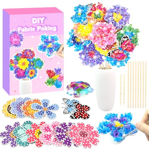 Kit de Bricolage pour Enfants12 Pièces,Bricolage Papillon et Fleurs Enfant Set Créatif Poke Art DIY Toys,Créatif Anniversaire Enfants Fête,Loisir Jouets Travaux Manuels,Cadeaux Noël Fille 4 5 6 7+ Ans
