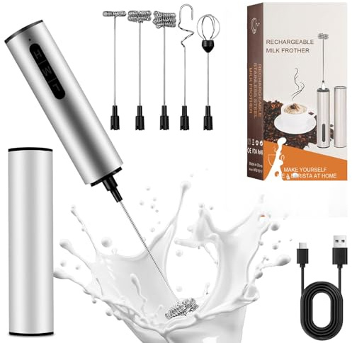Elektrische Milchaufschäumer,USB Milchaufschäumer Elektrisch mit 3 Geschwindigkeiten und 5 Aufsätzen für Geschenkschaumbereiter für Kaffee, Latte Macchiato,Cappuccino, Latte, Cocktails