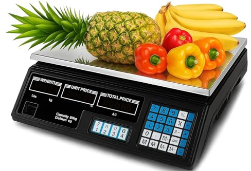 Báscula Digital Comercial UBOON 40kg para Frutería, Mercado, Panadería, Carnicería o Hogar – Pantalla LED Doble, Memoria de Precios y Precisión 5g con Batería Recargable!