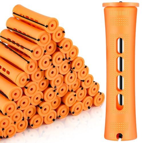 Tigeen 120 Pcs Perm Rods for Natural Hair Plastic Hair Rollers, No-heat Small Curling Rods Cold Wave Rod for Women DIY Styling Hairdressing Tools (0.87 Inch, Orange)