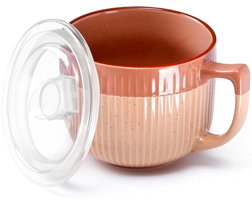 NUTRIUPS Tazones de sopa con asas, cuenco de sopa para microondas de 900 ml con tapa, taza de sopa con asas, cuenco para ramen, fideos, gachas (nude)