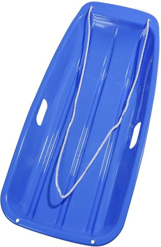 Indigo® Blue Plastic Snow Sledge with Rope – Heavy Duty Toboggan Sleigh for Kids & Adults – Fast Winter Sledging Fun on Snowy Hills