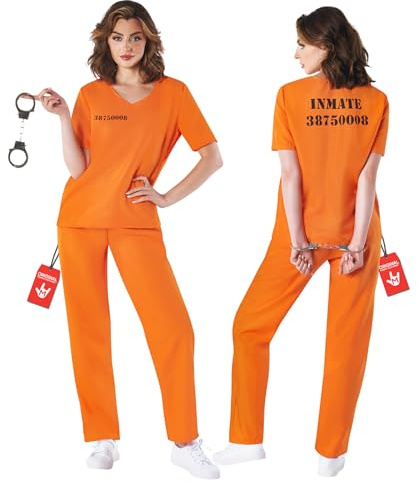 Fun Shack Women's Orange Prisoner Costume - Female Prisoner Outfit for Halloween, Costume Parties, and Themed Events, X-Large