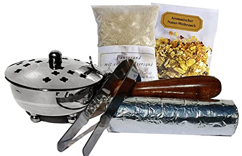 Rökelsepanna set silver nickel 5 delar rökelsekar för rökelse, hartser, inklusive rökelse, rökelse, kkkkol, rökelsesand, rökelsetång